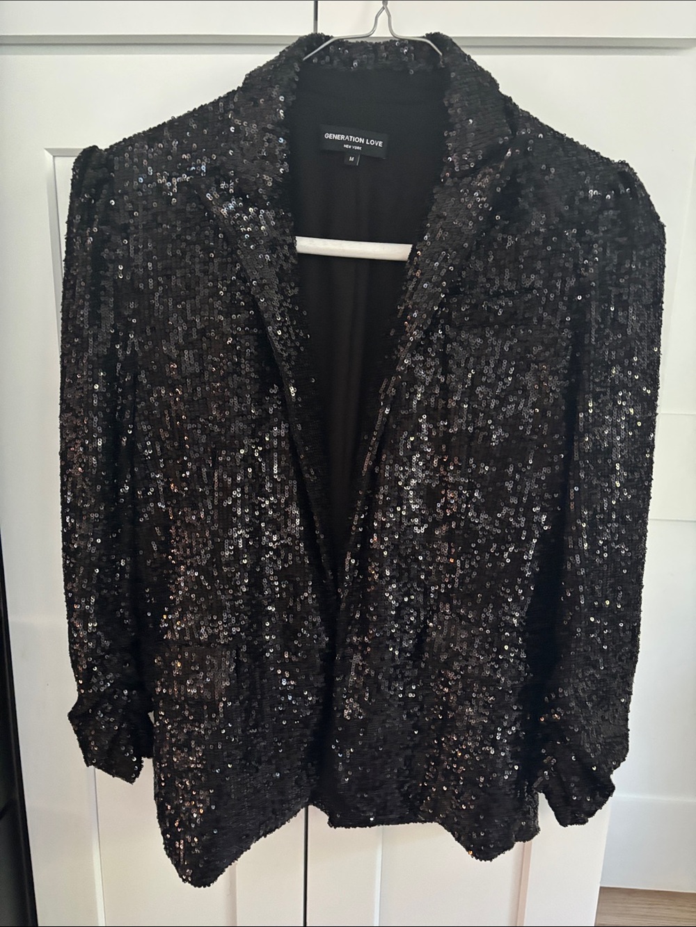 Generation Love Black Sequin Blazer Jacket - Sparkle Open Front